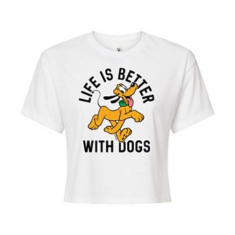 Disney's Mickey Mouse & Friends Juniors' Pluto Life Is Better With Dogs Cropped Graphic Tee