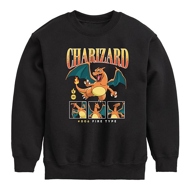Pokemon Boys Charizard Print Crew Sweater - Charcoal