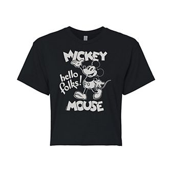 Disney's Mickey Mouse & Friends Juniors' Mickey Hello Folks Cropped Graphic Tee