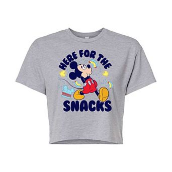 Disney's Mickey Mouse & Friends Juniors' Mickey Snacks Cropped Graphic Tee