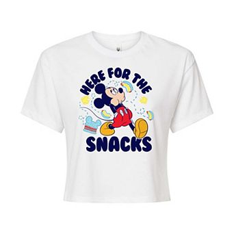 Disney's Mickey Mouse & Friends Juniors' Mickey Snacks Cropped Graphic Tee