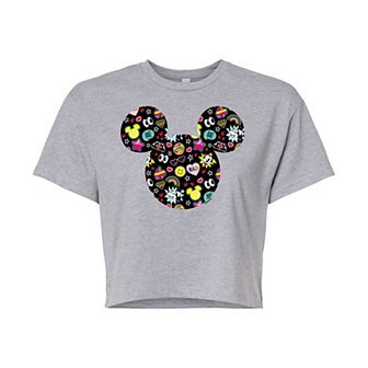 Disney's Mickey Mouse & Friends Juniors' Mickey Minnie Doodles Cropped Graphic Tee