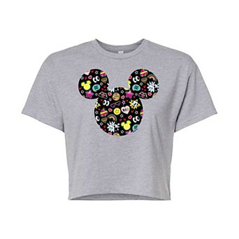 Disney's Mickey Mouse & Friends Juniors' Mickey Minnie Doodles Cropped Graphic Tee