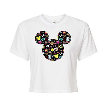 Disney's Mickey Mouse & Friends Juniors' Mickey Minnie Doodles Cropped Graphic Tee