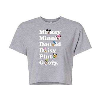 Disney's Mickey Mouse & Friends Juniors' Characters Name List Cropped Graphic Tee