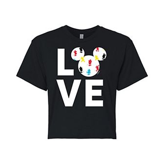Disney's Mickey Mouse & Friends Juniors' Mickey Love Fill Cropped Graphic Tee