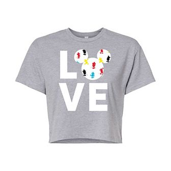 Disney's Mickey Mouse & Friends Juniors' Mickey Love Fill Cropped Graphic Tee