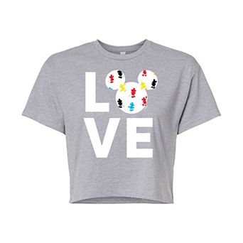 Disney's Mickey Mouse & Friends Juniors' Mickey Love Fill Cropped Graphic Tee