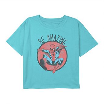 Girls 7-16 Marvel Spiderman Be Amazing Round Logo Tee
