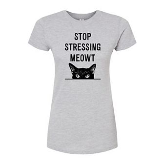 Juniors' Stop Stressing Meowt Fitted Tee