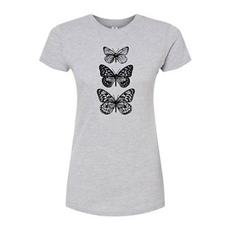 Juniors' Stacked Butterflies Fitted Tee