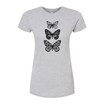 Juniors' Stacked Butterflies Fitted Tee