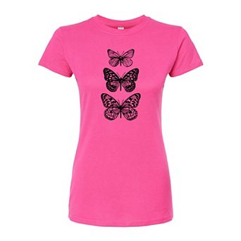 Juniors' Stacked Butterflies Fitted Tee