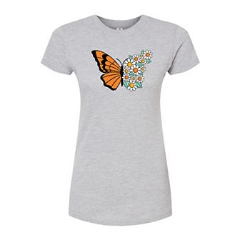 Juniors' Butterfly & Daisy Fitted Tee