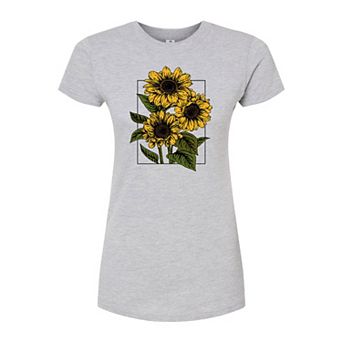 Juniors' Vintage Sunflowers Fitted Tee