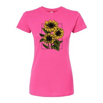 Juniors' Vintage Sunflowers Fitted Tee