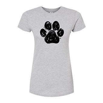 Juniors' Paw Print Fitted Tee