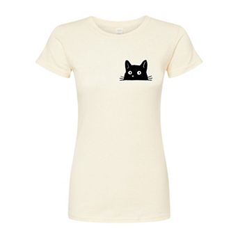 Juniors' Cat Peeking Fitted Tee