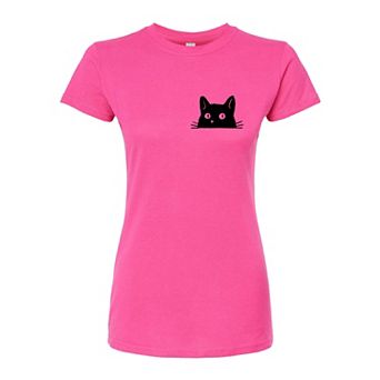 Juniors' Cat Peeking Fitted Tee