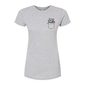 Juniors' Floral Pocket Fitted Tee