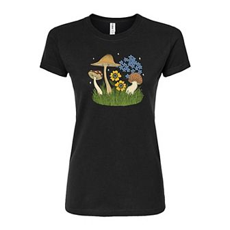 Juniors' Mushrooms Flowers Fitted Tee