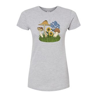 Juniors' Mushrooms Flowers Fitted Tee