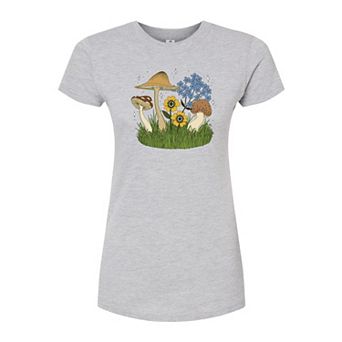 Juniors' Mushrooms Flowers Fitted Tee