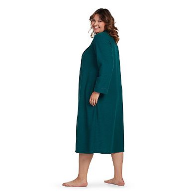 Plus Size Miss Elaine Essentials Brushed Back Terry Long Zip Robe