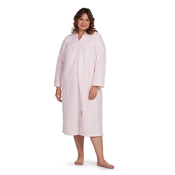 Plus Size Miss Elaine Essentials Brushed Back Terry Long Zip Robe