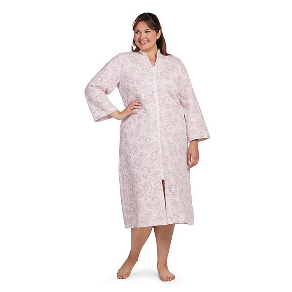 Plus Size Miss Elaine Essentials Quilt Long Zipper Robe