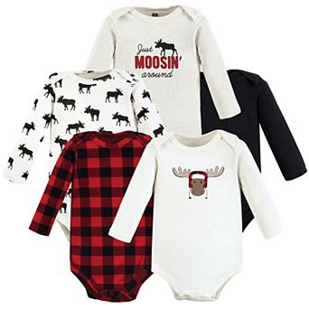 Hudson Baby Infant Boy Cotton Long-Sleeve Bodysuits, Winter Moose 5-Pack