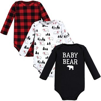 Hudson Baby Infant Boy Cotton Long-Sleeve Bodysuits, Buffalo Plaid Bear 3-Pack, 3-6 Months