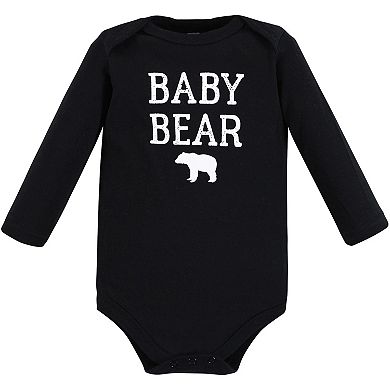 Hudson Baby Infant Boy Cotton Long-Sleeve Bodysuits, Buffalo Plaid Bear 3-Pack, 3-6 Months