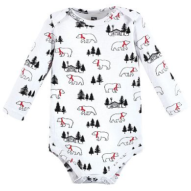 Hudson Baby Infant Boy Cotton Long-Sleeve Bodysuits, Buffalo Plaid Bear 3-Pack, 3-6 Months