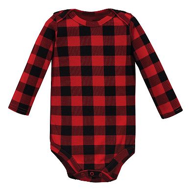 Hudson Baby Infant Boy Cotton Long-Sleeve Bodysuits, Buffalo Plaid Bear 3-Pack, 3-6 Months