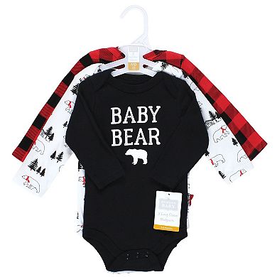 Hudson Baby Infant Boy Cotton Long-Sleeve Bodysuits, Buffalo Plaid Bear 3-Pack, 3-6 Months