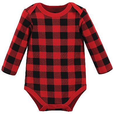 Hudson Baby Infant Boy Cotton Long-Sleeve Bodysuits, Buffalo Plaid Family, 3-6 Months