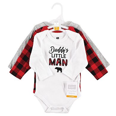 Hudson Baby Infant Boy Cotton Long-Sleeve Bodysuits, Buffalo Plaid Family, 3-6 Months
