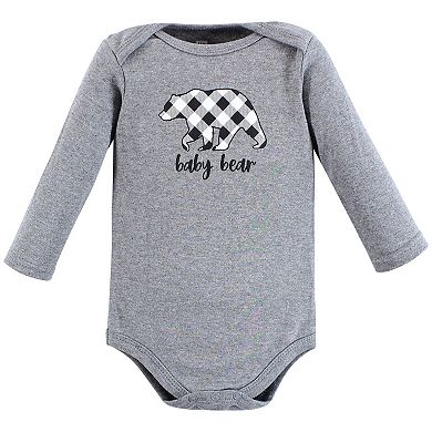 Hudson Baby Infant Boy Cotton Long-Sleeve Bodysuits, Baby Bear Gray Black 3-Pack, 3-6 Months