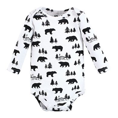 Hudson Baby Infant Boy Cotton Long-Sleeve Bodysuits, Baby Bear Gray Black 3-Pack, 3-6 Months