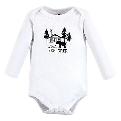 Hudson Baby Infant Boy Cotton Long-Sleeve Bodysuits, Baby Bear Gray Black 3-Pack, 3-6 Months