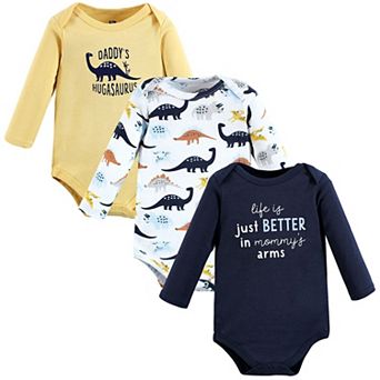 Hudson Baby Infant Boy Cotton Long-Sleeve Bodysuits, Hugasaurus 3-Pack, 3-6 Months