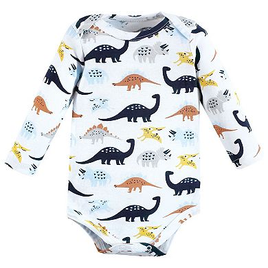 Hudson Baby Infant Boy Cotton Long-Sleeve Bodysuits, Hugasaurus 3-Pack, 3-6 Months