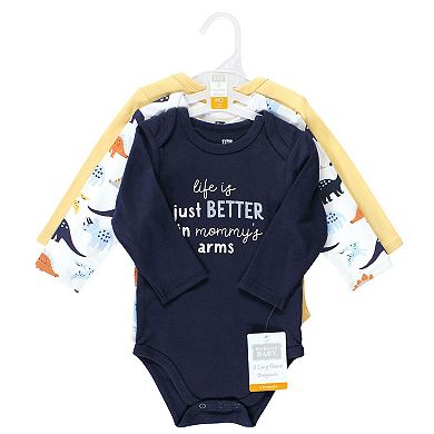 Hudson Baby Infant Boy Cotton Long-Sleeve Bodysuits, Hugasaurus 3-Pack, 3-6 Months