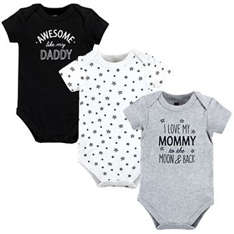 Hudson Baby Infant Boy Cotton Bodysuits, Mom Dad Moon Back