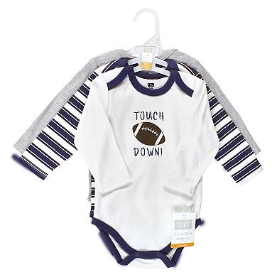 Hudson Baby Infant Boy Cotton Long-Sleeve Bodysuits, Football Buddy 3-Pack