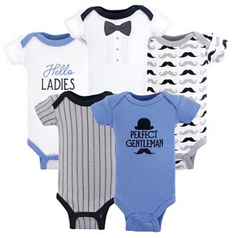Hudson Baby Infant Boy Cotton Preemie Bodysuits 5 pk Perfect Gentleman, Preemie