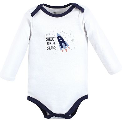 Hudson Baby Infant Boy Cotton Long-Sleeve Bodysuits, Space 3-Pack