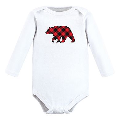 Hudson Baby Infant Boy Cotton Long-Sleeve Bodysuits, Buffalo Plaid Bear 5-Pack