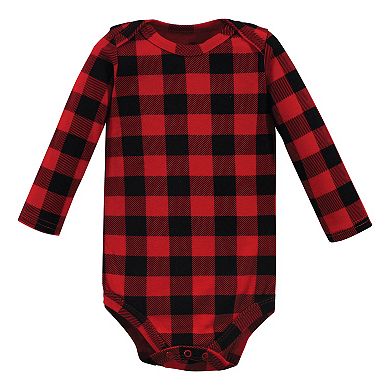 Hudson Baby Infant Boy Cotton Long-Sleeve Bodysuits, Buffalo Plaid Bear 5-Pack